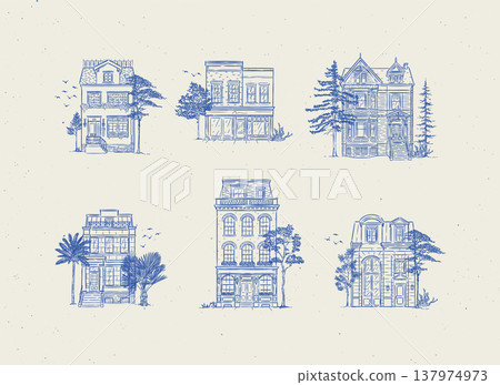 House compositions old fashioned style blue 137974973