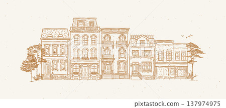 Street from houses composition old fashioned style beige 137974975