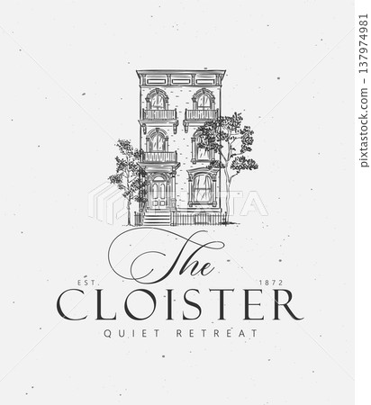 House label with text the cloister quite retreat black 137974981