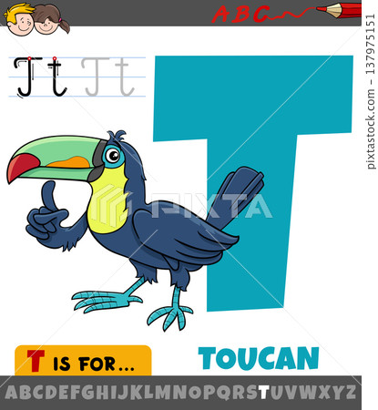 letter T from alphabet with cartoon toucan bird animal character letter T from alphabet with cartoon toucan bird animal character 137975151