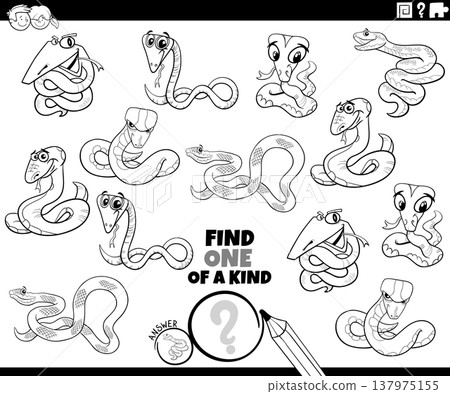 one of a kind puzzle activity with cartoon snakes animals coloring page one of a kind puzzle activity with cartoon snakes animals coloring page 137975155