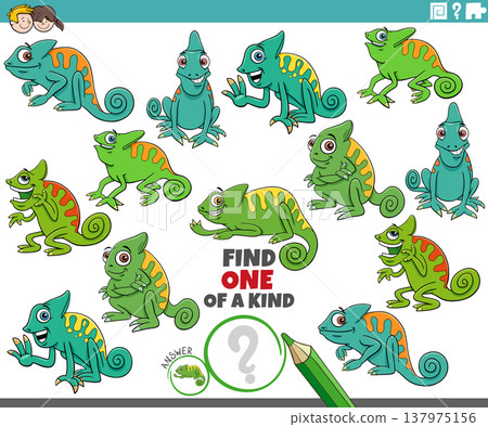 one of a kind puzzle activity with funny cartoon chameleons animals 137975156