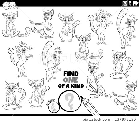 one of a kind puzzle activity with cartoon lemurs animals coloring page one of a kind puzzle activity with cartoon lemurs animals coloring page 137975159