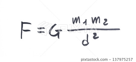 Newton's law of universal gravitation written with black marker Newton's law of universal gravitation written with black marker 137975257