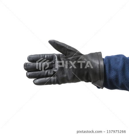 a male hand with a black leather glove a male hand with a black leather glove 137975266