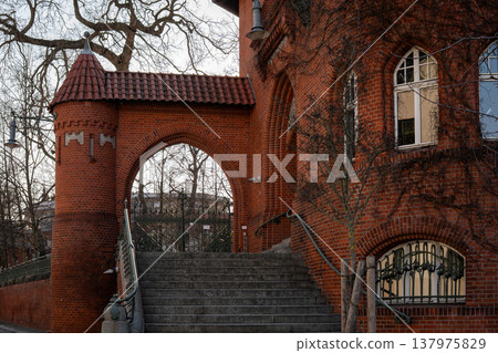Historic Red Brick Archway and Staircase 137975829