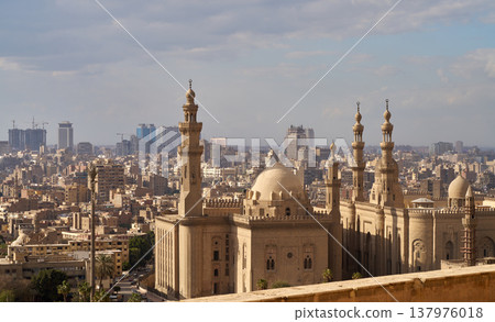View of the Sultan Hassan Mosque and the city of Cairo 137976018
