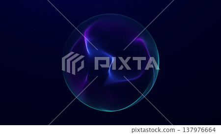 Blue plasma energy sphere with glowing particle surface on dark background. Abstract futuristic orb with vivid light texture and deep digital atmosphere. 137976664