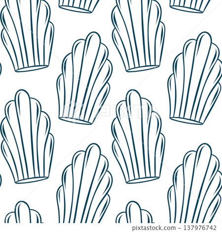 Madeleine cake, simple vector pattern in doodle and sketch style with Mediterranean blue lines. Hand-drawn French pastry design for kitchen textiles or gift wrapping Madeleine cake, simple vector pattern in doodle and sketch style with Mediterranean blue lines. Hand-drawn French pastry design for kitchen textiles or gift wrapping 137976742