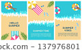 Summer Beach Poster Set with Tropical Elements, Ocean Waves, Relaxing Vacation Concept, Flat Design  137976801