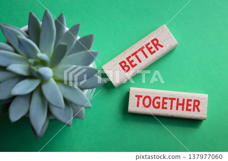 BETTER TOGETHER symbol. Concept word BETTER TOGETHER on wooden blocks. Beautiful green background with succulent plant. Business and BETTER TOGETHER concept. Copy space BETTER TOGETHER symbol. Concept word BETTER TOGETHER on wooden blocks. Beautiful green background with succulent plant. Business and BETTER TOGETHER concept. Copy space 137977060