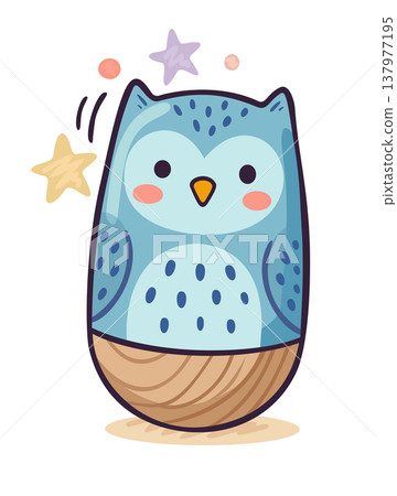 Cute kawaii blue owl. Roly poly toy. Tumbler doll. Vector isolated illustration Cute kawaii blue owl. Roly poly toy. Tumbler doll. Vector isolated illustration 137977195