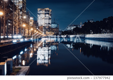 Night view of the Babasaki moat in the Imperial Palace Outer Garden, Tokyo. Night view of the Babasaki moat in the Imperial Palace Outer Garden, Tokyo. 137977942