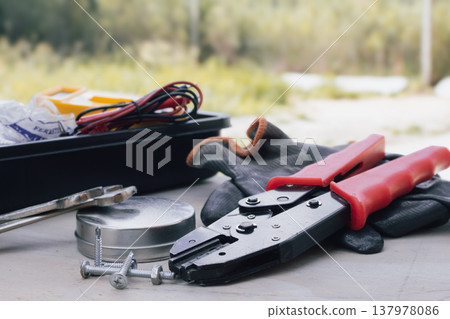 Assortment of essential hand tools for various repair and construction tasks representing industrial and diy projects Assortment of essential hand tools for various repair and construction tasks representing industrial and diy projects 137978086