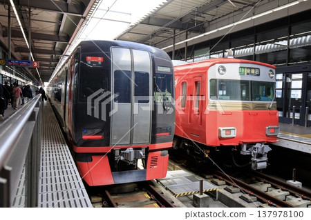 A Meitetsu train stopped at the platform of Chubu Centrair International Airport Station in Tokoname City. A Meitetsu train stopped at the platform of Chubu Centrair International Airport Station in Tokoname City. 137978100