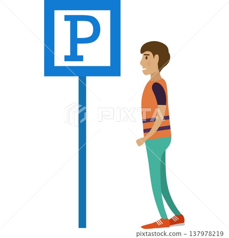 Car driver at parking road sign vector icon Car driver at parking road sign vector icon 137978219
