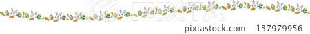 Cute Easter Bunny and Colorful Eggs Cartoon Boarder line 137979956