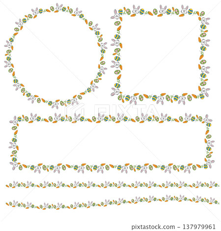 Cute Easter Bunny and Colorful Eggs Cartoon Boarder line 137979961