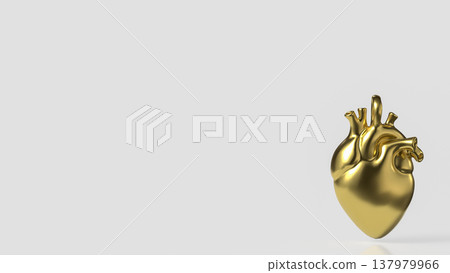 Golden Human Heart Isolated On Clean Background 3d render. Golden Human Heart Isolated On Clean Background 3d render. 137979966