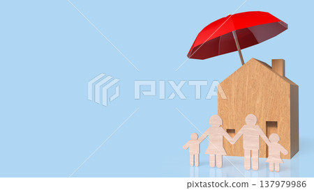 Home And Family Protection Concept With Red Umbrella 3d render. 137979986