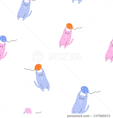 Cute cats with balloons seamless pattern for birthday and party decor Cute cats with balloons seamless pattern for birthday and party decor 137980015