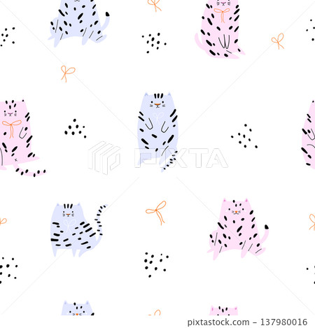 Cute hand drawn cats seamless pattern for kids textile Cute hand drawn cats seamless pattern for kids textile 137980016