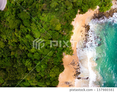 Top view seacoast nature background amazing view from drone camera 137980381