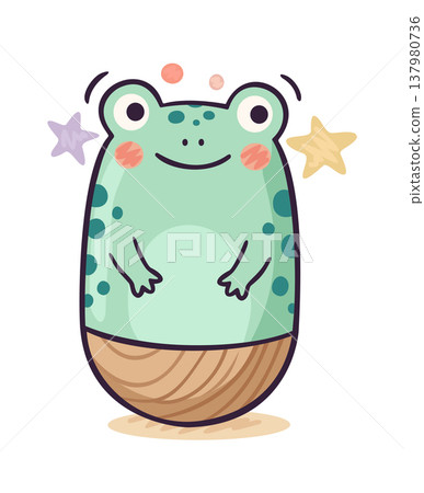 Cute kawaii frog. Roly poly toy. Tumbler doll. Vector isolated illustration Cute kawaii frog. Roly poly toy. Tumbler doll. Vector isolated illustration 137980736