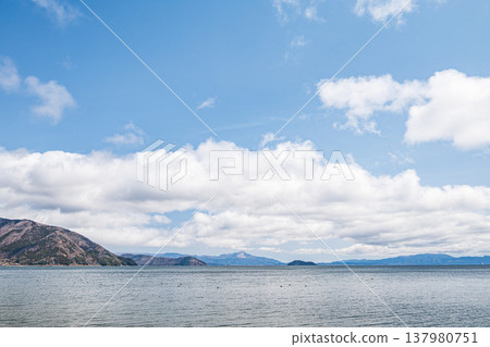 Lake Biwa scenery: View from Chinaihama beach, Makino-cho, Nagahama City, Shiga Prefecture Lake Biwa scenery: View from Chinaihama beach, Makino-cho, Nagahama City, Shiga Prefecture 137980751