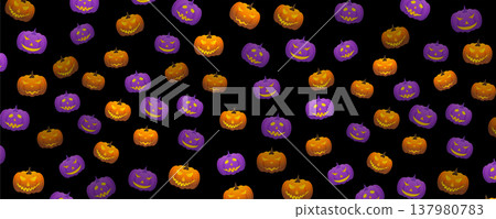 Halloween pattern background with jack o lantern pumpkins Halloween pattern background with jack o lantern pumpkins 137980783