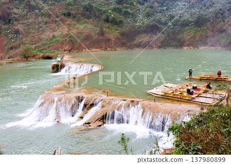Jiulong Falls, a group of waterfalls, ferry service, Yunnan Province, China, Asia 137980899