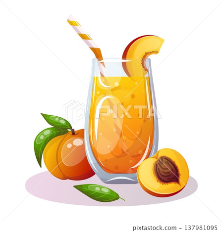 Vector image of glass of peach juice with fresh fruit Vector image of glass of peach juice with fresh fruit 137981095