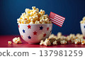 Patriotic popcorn decorated in national style. 137981259
