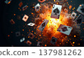 Gaming cards flying in all directions with central accent. 137981262