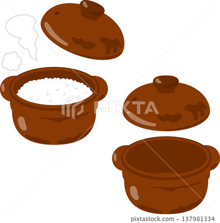 Rice cooked in a small earthenware pot Rice cooked in a small earthenware pot 137981334