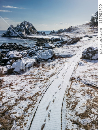 青森縣中須賀和種佐海岸的雪景,八戶市 青森縣中須賀和種佐海岸的雪景,八戶市 137981700