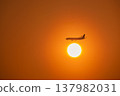 The silhouette of a landing aircraft against the setting sun (Tokyo Bay area) 137982031