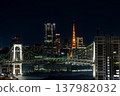 Night view of Tokyo Bay, Tokyo Tower, and Rainbow Bridge 137982032