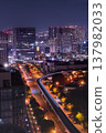 Light trails of the Yurikamome train and the night view of Tokyo Bay. 137982033