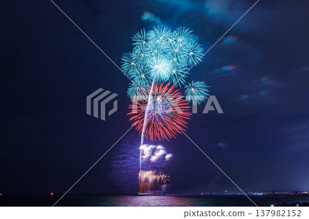 Fireworks coloring summer night sky 137982152