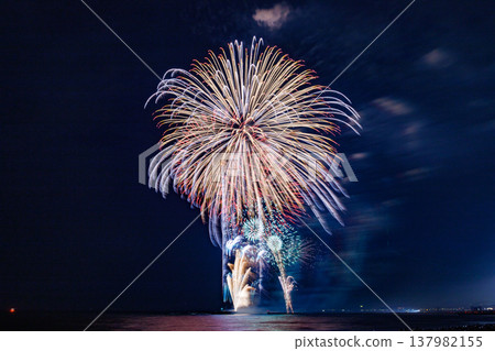 Large fireworks coloring the summer night sky Large fireworks coloring the summer night sky 137982155