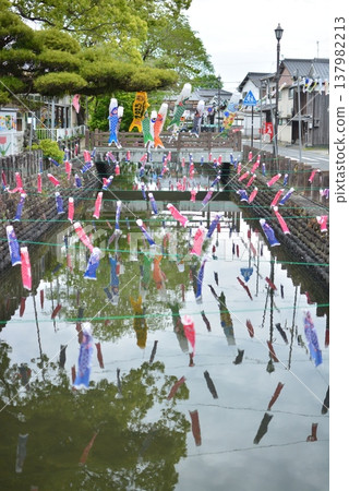 Many carp streamers in Yoshii, Ukiha City Many carp streamers in Yoshii, Ukiha City 137982213