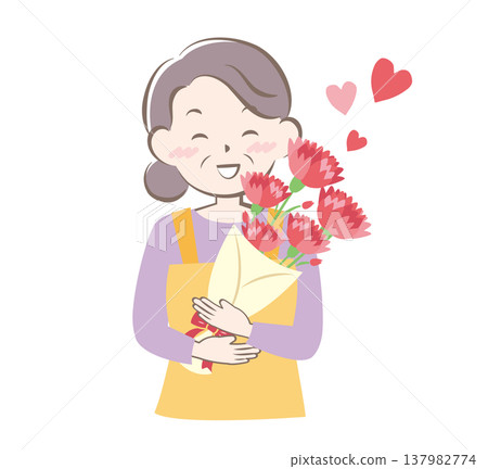 A mother receiving carnations on Mother's Day 137982774