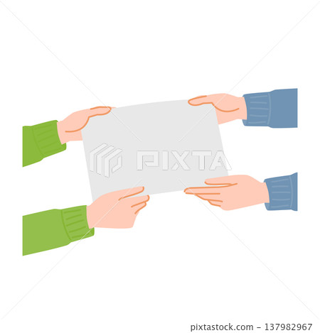 俯視角度的插圖，描繪了某人手工接收文件的場景。 137982967