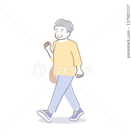 一位老年婦女步態端正的插圖 137983317