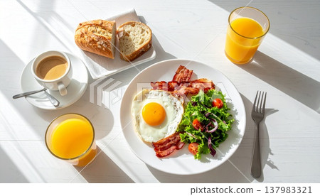 Breakfast in a bright dining room 137983321