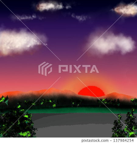 A lush, natural background illustration of the sun just before it sets. A lush, natural background illustration of the sun just before it sets. 137984254