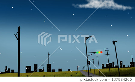 A horizontal background illustration of a road shrouded in darkness. A horizontal background illustration of a road shrouded in darkness. 137984260