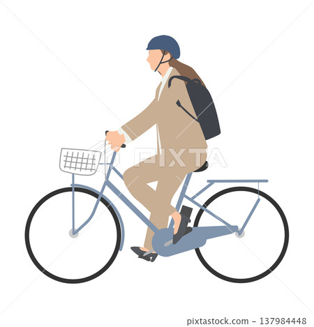 圖解:一位身著職業裝的女士騎自行車通勤。 圖解:一位身著職業裝的女士騎自行車通勤。 137984448