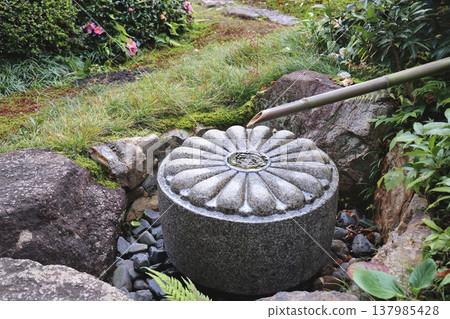 Stone Flower Water Basin With Bamboo Spout In Serene Japanese Nov 28 2025 137985428
